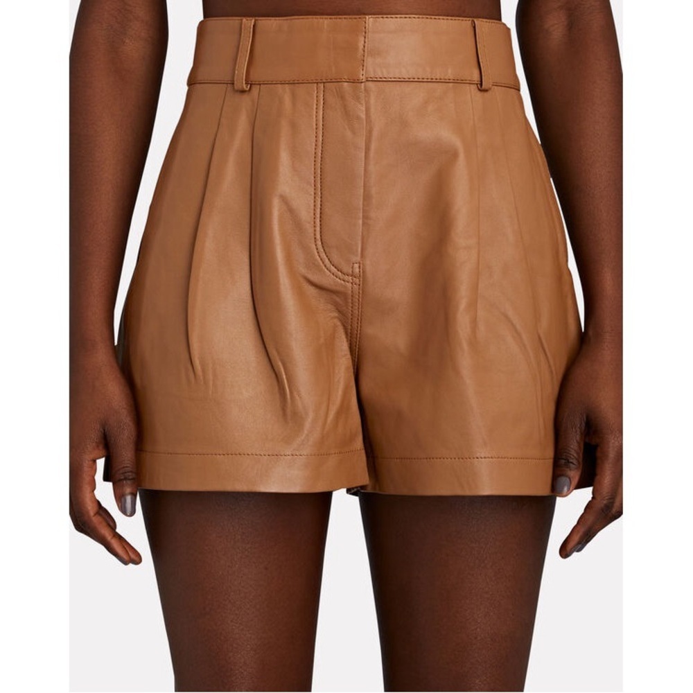 FRAME Pleated Lamb Leather Short Shorts Pockets LWLT0571 Brown Sz 29